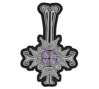 Ghost Band Grucifix Cross Embroidered Patch - Rock Iron-on Patches - Heavy Metal Embroidery Emblem - Iron On and Sew On Applique Patch for Bikers - 3.4" x 4.9", Silver/Purple
