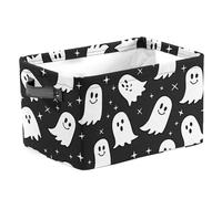 Ghost Basket Rectangular Halloween Boo Basket with Handle Spooky Kids Storage Organizer Decorative Laundry Bin for Nursery, Parties, Room Decor 14.2x10.2x8.3in