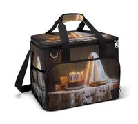 Ghost Birthday Party Hat Cake on Wooden Table Camping Cooler Bag Insulated Beach Coolers Portable Leak Proof Bags with Shoulder Strap
