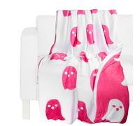 Ghost Blanket - Halloween Pink Ghost Blanket | Halloween Blankets and Throws | Soft Flannel Blanket | Reversible Blanket | Spider Throw | Cosy Flannel Couch Living Room Bed Blanket