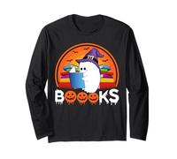 Ghost Book Reading Halloween Costume Book Lover Teacher Kids Long Sleeve T-Shirt