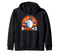Ghost Book Reading Halloween Costume Book Lover Teacher Kids Zip Hoodie