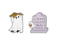 Ghost Bookish Enamel Pins, Cute Cartoon Ghost Reading Book Pin | Halloween Enamel Pins & Badge For Bags Jackets Hats, Reading Accessories Gift For Teachers Students Librarians Readers