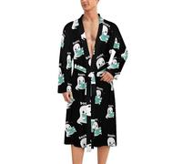 Ghost Books Reader Gifts Mens Bathrobe Long Bath Robe Warm Spa Robe Nightgown Soft with Waist Belt