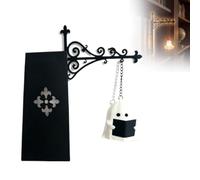 Ghost Bookshelf Lantern, Cute Vintage Reading Ghost LED Nightlight with Scroll Bracket, Warm Glow Miniature Shelf Decor for Book Lovers, Spooky Halloween Accent Light for Home Study Library (Black A)