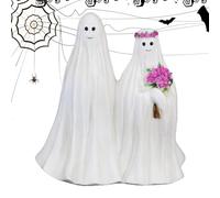 Ghost Bride and Groom Figurines - Spooky Bride and Groom Wedding Couple Statue - White Garden Ghost Sculpture Halloween Decorations for Home Room Desk Garden Yard Outdoor Decor