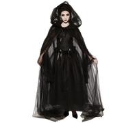 Ghost Bride and Witch Costume - Vintage Renaissance Embroidered Black Ghost Costume for Halloween, Cosplay, Haunted Mansion, XXL