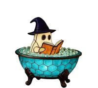 Ghost Bubble Bath Lamp, Cute Halloween Ghost Night Light with Light Base, Handmade Ghosts LED Lamp for Spooky Decor, Ghost-Themed Bathtub Accent Lamp for Halloween Party or Gift (Reading Ghost, Small)