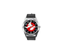 Ghost Busters Quartz Watch for Fans - Black Leather Band, Round Face, 3.5cm Dial, 24cm Band