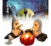 Ghost Campfire Flickering Night Light 2025 New Ghost Campfire Gathering Nightlight with Cat & Dog Making Smores for Funny Halloween Decor (Dog)