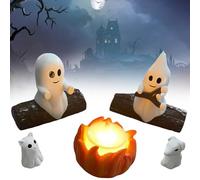 Ghost Campfire Flickering Night Light,3D LED Small Electric Faux Campfire Night Light,Ghosts Roasting Fire LED Light,Flickering Halloween Decorations,Nightlight Indoor Decorations (A+cat+dog)