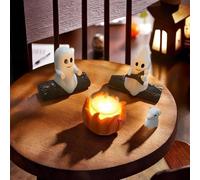 Ghost Campfire Flickering Night Light, Ghost Campfire Gathering, Funny Halloween Nightlight Decor, 2 Ghosts Roasting Marshmallows at Campfire, 3D Spooky Fire Marshmallow Night Light (Dog)