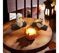 Ghost Campfire Flickering Night Light, Ghost Campfire Gathering, Halloween Nightlight Decor, 2 Ghosts Roasting Marshmallows at Campfire, 3D Spooky Fire Marshmallow Night Light (Basics(Only Ghost))