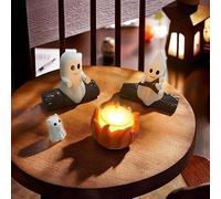 Ghost Campfire Flickering Night Light, Ghost Campfire Gathering, Halloween Nightlight Decor, 2 Ghosts Roasting Marshmallows at Campfire, Spooky Fire Marshmallow Night Light (with Cat)