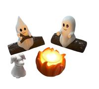 Ghost Campfire Flickering Night Light, Halloween Ghosts Bedside Lamp Set, Halloween Led Light for Bedroom 2 Ghosts Campfire, Spooky Table Lamp Kit Decorations Fire Marshmallows, for Halloweens Decor