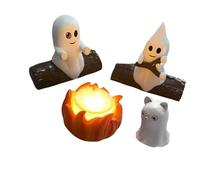 Ghost Campfire Flickering Night Light, Halloween Ghosts Bedside Lamp Set, Halloween Led Light for Bedroom 2 Ghosts Campfire, Spooky Table Lamp Kit Decorations Fire Marshmallows, for Halloweens Decor