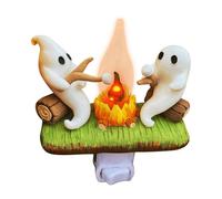 Ghost Campfire Flickering Nightlight | LED Small Halloween Night Light | Ghost Roasting Marshmallows Night Light | Small Electric Faux Bonfire Nightlight | Spooky Halloween Nightlight Indoor Decor