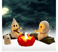 Ghost Campfire Gathering Ghost Campfire Nightlight Halloween Nightlight, 3D Printed Ghosts Campfires Cute Cozy Spooky Statue Halloween Decorations Funny Halloween Decor for Home Mantel Desk (Cat)