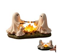Ghost Campfire LED Night Light, Hand-Painted Resin Spooky Cute Roasting Marshmallows Statue with Dog, Halloween Tabletop Ornament, Indoor Decor for Bedroom, Mantel, Shelf, Desk