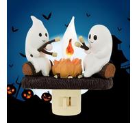 Ghost Campfire Nightlight,Realistic Flame Effect LED Halloween Nightlight,Ghost Roasted Marshmallow Night Lights,Faux Campfire Night Light Plug into Wall