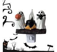 Ghost Campfire Nightlight, Spooky Lamp, 4.13x3.94x2.76 inches, Halloween Plug in Cozy Ambient Glow, Cute Ghosts Around Fire Design for Indoor Home Bedroom Living Room, Halloween Party Gathering