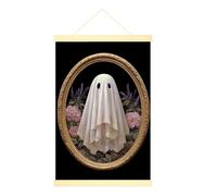 Ghost Canvas Hanging Poster Wall Art, Halloween Fanciful Flowers Frame Halloween Black Art Prints Wall Pictures Home Classroom Office Cubicle Decor 16x24 Inches