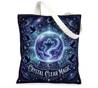 Ghost Canvas Tote Bag, Mystical Cosmic Raven Celestial Orb Halloween Blue Small Tote Bag 13x15 Inch, Blue, 13x15 Inch