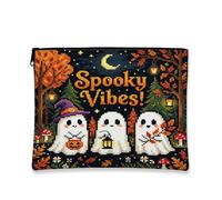 Ghost Canvas with Zipper, Fanciful Festive Pumpkins Lantern Halloween Black Portable with Zipper Mini Makeup Bag for Travel, Vanity, Bathroom Storage and Purse Organizer, Black, 7x9 Inch, Whimsical
