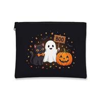 Ghost Canvas with Zipper, Fanciful Playful Cat Pumpkins Halloween Black Portable with Zipper Small Toiletry Bag for Travel, Vanity, Bathroom Storage and Purse Organizer, Black, 7x9 Inch, Whimsical