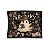 Ghost Canvas with Zipper, Fanciful Playful Lantern Tarot Cards Halloween Black Portable with Zipper Makeup Bags for Women for Travel, Vanity, Bathroom Storage and Purse Organizer, Black, 7x9 Inch