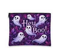 Ghost Canvas with Zipper, Fanciful Playful Leaf Spooky Halloween Violet Canvas with Zipper Small Skincare Bag for Travel, Bathroom, Vanity Organizer and Purse Storage, Purple, 7x9 Inch, Whimsical