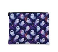 Ghost Canvas with Zipper, Fanciful Playful Moon Cloud Halloween Navy Canvas with Zipper Small Makeup Pouch for Travel, Vanity, Bathroom Storage and Purse Organizer, Navy, 7x9 Inch, Whimsical