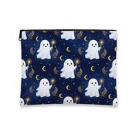 Ghost Canvas with Zipper, Fanciful Playful Moon Star Halloween Navy Portable with Zipper Small Toiletry Bag for Travel, Vanity, Bathroom, Purse Storage and Daily Use, Navy, 7x9 Inch, Whimsical
