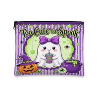 Ghost Canvas with Zipper, Fanciful Playful Pumpkins Cauldron Halloween Violet Canvas with Zipper Cosmetic Bag for Purse for Travel, Bathroom, Vanity, Purse Storage and Gifts, Purple, 7x9 Inch