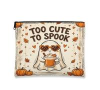 Ghost Canvas with Zipper, Fanciful Playful Pumpkins Sunglasses Halloween Orange Portable with Zipper Makeup Bags for Women for Travel, Bathroom, Vanity, Purse Storage and Gifts, Orange, 7x9 Inch