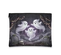 Ghost Canvas with Zipper, Fanciful Spooky Gravestone Skull Halloween Black Portable with Zipper Cosmetic Pouch for Travel, Bathroom, Vanity Organizer and Purse Storage, Black, 7x9 Inch, Whimsical
