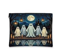 Ghost Canvas with Zipper, Fanciful Spooky Moon Castle Halloween Black Portable with Zipper Travel Makeup Bag for Travel, Vanity, Bathroom, Purse Storage and Daily Use, Black, 7x9 Inch, Whimsical
