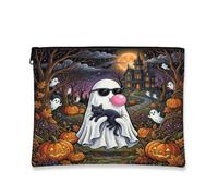Ghost Canvas with Zipper, Fanciful Spooky Pumpkins Cat Halloween Orange Portable with Zipper Mini Makeup Bag for Travel, Bathroom, Vanity Organizer and Purse Storage, Orange, 7x9 Inch, Whimsical