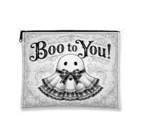 Ghost Canvas with Zipper, Fanciful Vintage Bow Dress Halloween Black Portable with Zipper Cosmetic Pouch for Travel, Vanity, Bathroom Storage and Purse Organizer, Black, 7x9 Inch, Whimsical