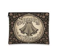Ghost Canvas with Zipper, Fanciful Vintage Floral Plaid Halloween Beige Portable with Zipper Cosmetic Travel Bag for Travel, Vanity, Bathroom, Purse Storage and Daily Use, Beige, 7x9 Inch, Whimsical