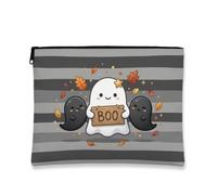 Ghost Canvas with Zipper, Playful Fanciful Boo Leaves Halloween Gray Portable with Zipper Toiletry Travel Bag for Travel, Bathroom, Vanity Organizer and Purse Storage, Gray, 7x9 Inch, Playful