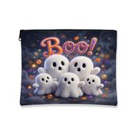 Ghost Canvas with Zipper, Playful Fanciful Leaf Orb Halloween White Portable with Zipper Makeup Bag for Purse for Travel, Purse, Bathroom, Vanity and Daily Storage, White, 7x9 Inch, Playful
