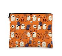 Ghost Canvas with Zipper, Playful Spooky Pumpkins Skull Halloween Orange Portable with Zipper Makeup Bags for Women for Travel, Vanity, Bathroom Storage and Purse Organizer, Orange, 7x9 Inch, Playful