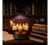Ghost Carousel Light, Halloween Ghost Carousel Night Light Decor, USB Rechargeable, Vintage Carousel Decor with Floating Ghost, Halloween Lights Decorations for Indoor Home Party Kitchen Table