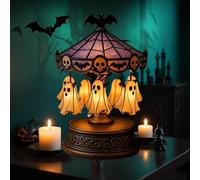 Ghost Carousel Lights, Halloween Ghost Carousel Night Light Decor, Light Up Ghost Night Light,Vintage Carousel Decor with Floating Ghost, for Bedroom Home Kitchen Mantel Tabletop