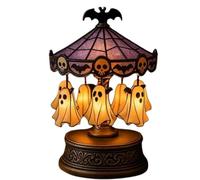 Ghost Carousel Lights, Halloween Ghost Carousel Night Light Decor,Spooky Decorative Light with Bat Design for Indoor Home Party Dining-Table Bedroom (20x20x12cm)
