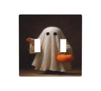 Ghost Carrying Orange Pumpkin Double Gang Toggle Light Cover Wall Plate Switch Decor Standard Size - 11.4x11.4cm