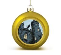 Ghost Castle Christmas Ball Ornaments - Shatterproof Plastic Vintage Rustic Xmas Tree Decorations Pendant for Family Holiday Wedding Party Xmas Hanging Decoration