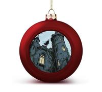 Ghost Castle Christmas Ball Ornaments - Shatterproof Plastic Vintage Rustic Xmas Tree Decorations Pendant for Family Holiday Wedding Party Xmas Hanging Decoration
