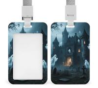 Ghost Castle ID Badge Holder with Vertical Card Badge Holder Waterproof Plastic Card Sleeve Badges Protector Case Name Tag ID Card Holder for Office Doctor Nurse Teachers